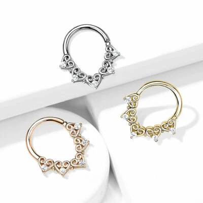 Filigrana Corazón con Mini Circonita cúbica Anillo Aro Flexible Oreja Cartílago Daith Tabique Anillo  Foto 1 de 4
