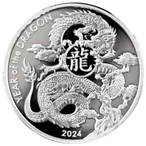 2024 - ASAHI - Year of the DRAGON 1 oz .999 FINE SILVER SILVER BU ROUND IN STOCK - Picture 1 of 2