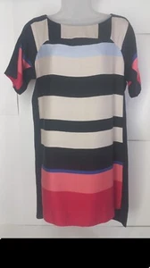Ann Taylor Midi Dress Sz XS Beige Black Red Pink Short Sleeve - Picture 1 of 7