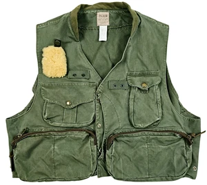 *HOT VTG USA Men FILSON 134 FISHING GUIDE UTILITY SAGE GREEN VEST WAXED Jacket M - Picture 1 of 17