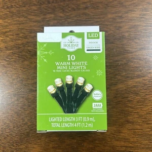 Holiday Time 10 warmweiße Mini LED Weihnachtsbeleuchtung grüner Draht batteriebetrieben - Bild 1 von 3