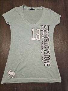 *Yellowstone National Park Women's Green Slim Fit V-neck T-shirt Size L
