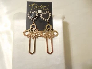 Thalia Sodi 3-3/4"Gold-Tone Filigree Rose Cross & Heart Stud Drop Earrings F574 - Picture 1 of 6