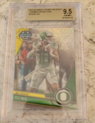 Bo Nix 2023 Bowman University Chrome Shimmer Refractor Oregon Ducks 9.5 Gem Mint - Image 1 of 2