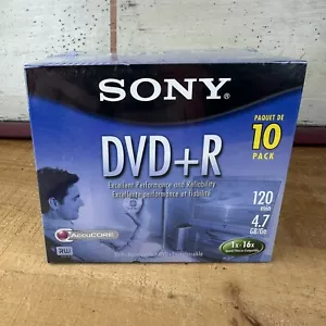 Sony DVD + R 10 Pack Discs With Cases 120 min 4.7 GB Blank New Sealed Blank DVDs - Picture 1 of 6