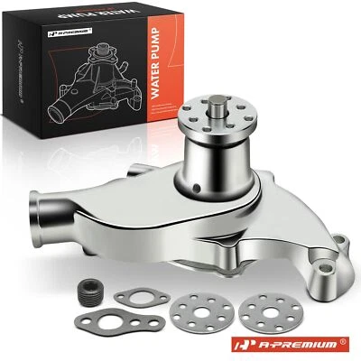 A-Premium Chorme Aluminum High Volume Short Water Pump w/ Gasket for Chevy Truck - Image 1 of 4