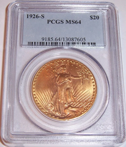 1926-S $20 San Francisco St Gaudens Choice Double Eagle PCGS MS64!!! Cover