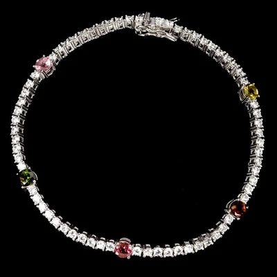 Pulsera de plata de ley 925 redonda de turmalina de 4 mm joyas de piedras preciosas naturales 7 ins Foto 1 de 4