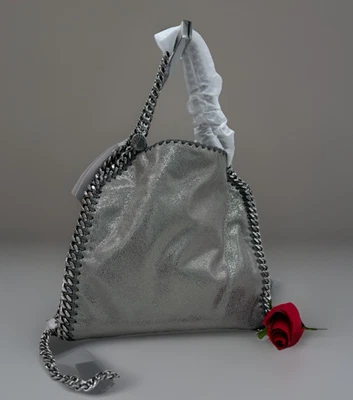 AUTH $1350 Stella McCartney Falabella Mini Chain Trim Tote Crossbody-Steel Gray - Image 1 of 4