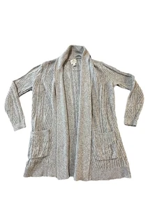 St. John’s Bay Petite Medium Women’s Gray Open Front Cottage Cardigan Sweater - Picture 1 of 9