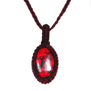 Macrame Red Handmade Necklace Copper Turquoise Thread Gemstone Jewelry - Picture 1 of 9