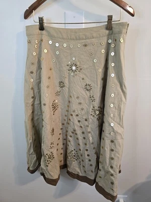 Falda CAROLE LITTLE Mujer 14 Mezcla de Lino Midi Lentejuelas Modesto Verano Foto 1 de 4
