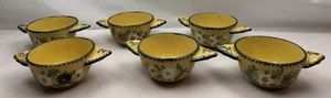 (6) Cuencos de gres vintage con asas - PV Francia - Quimper - Patrón floral - Imagen 1 de 5