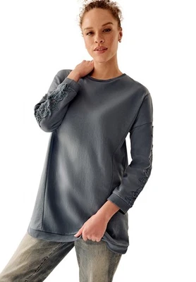 Túnica sudadera con ribete de encaje de felpa francesa talla grande ellos Foto 1 de 4