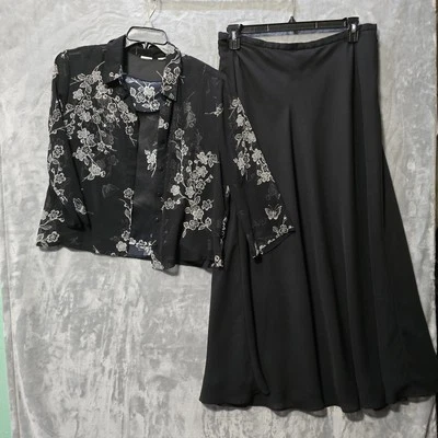 Adrianna Papell Evening Essentials Black Floral Dress Tank Skirt Set Semi Formal - Image 1 of 4