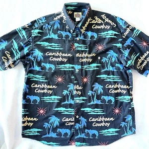 VTG BarnFly Shirt L Large Caribbean Cowboy Western Rodeo Horses Loud AOP USA - Picture 1 of 12