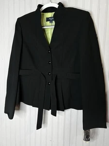 Jones Wear Suit Blazer Womens 10 Black Peplum Tie Waist Mandarin Collar - Picture 1 of 12