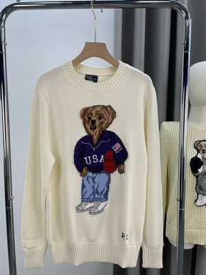 POLO RALPH LAUREN ПОЛО МЕДВЕДЬ ВЯЗАНЫЙ БЕЛЫЙ СВИТЕР ДЖЕМПЕР ХЛОПОК ЖЕНСКИЙ РАЗМЕР M - Изображение 1 из 4