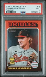 2024 Topps Heritage #24 Gunnar Henderson Chrome PSA 9 Baltimore Orioles #/999 - Picture 1 of 2