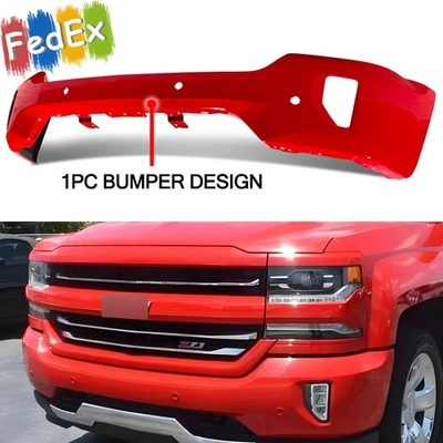 Steel Red Hot Front Bumper W/ Sensor Hole Fit For 2016-2018 Chevy Silverado 1500 Foto 1 de 4