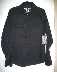CAMISA GRÁFICA DE FIELTRO PARA HOMBRE RAW STATE | MANGA LARGA/NEGRA SOBRE NEGRO TALLA PEQUEÑA NUEVA - Imagen 1 de 5