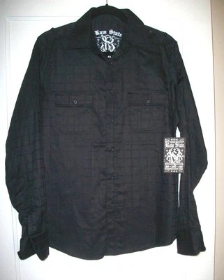RAW STATE | MENS Long / Sleeve Black On Black FELT GRAPHIC SHIRT Size Small NEW - Image 1 of 4