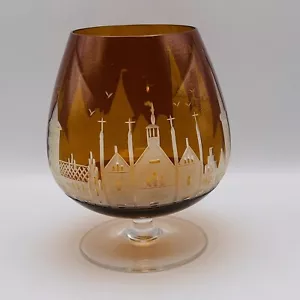 Carl Rotter Etched Lubeck Castle Amber Brandy/Cognac Art Glass Germany Castle - Picture 1 of 7
