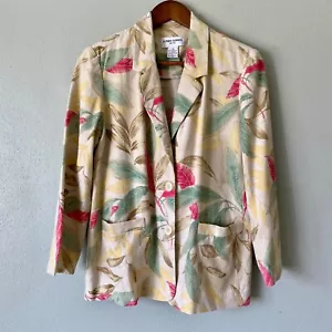 Alfred Dunner Womens 6P Linen Blend Tan Tropical Leaf Beachy Blazer Coastal - Picture 1 of 12