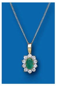 Yellow Gold Emerald Pendant Cluster Hallmarked 18" Chain Natural Emeralds - Picture 1 of 3