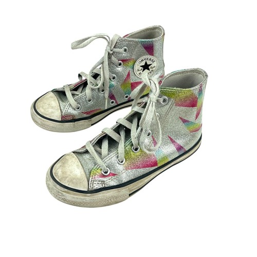 Scarpe alte Converse Chuck Taylor bambino taglia 1 All Star argento stampa arcobaleno