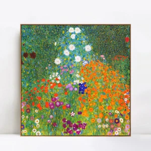Framed Giclee Print Flower Garden by Gustav Klimt Wall Art Home Decor 28"x28"  - Picture 1 of 8