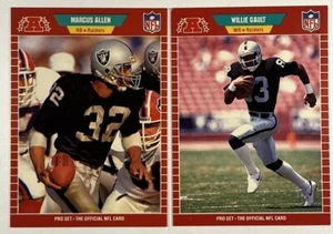 Marcus Allen, Willie Gault 2 Card Lot 1989 Pro Set #182,#184 Los Angeles Raiders - Picture 1 of 5