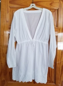 Ralph Lauren One Size White Lace Bottom Drawstring Waist Cover Up Dress - Picture 1 of 6
