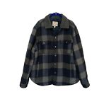 Lucky Brand Jacket Xl Blue Grey Flannel Sherpa Collar Wool Snap Shacket Coat