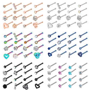 16Pcs Multicolor 316L Steel Straight Nose Bone Stud Ring 2MM 3MM 4MM 5MM Top 20G - Picture 1 of 21