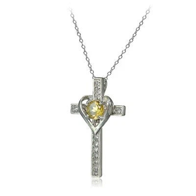 Collar de plata de ley con corazón de citrino y topacio blanco en cruz Foto 1 de 4