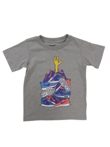 Nike Little Boy's Sneaker Pile Dark Grey Short Sleeve Crew Neck T-Shirt Sz: 4 - Picture 1 of 1