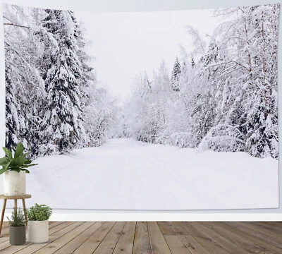 Snowflake Snowy Pine Tree Winter Forest Tapestry for Bedroom Living Room Dorm - Image 1 of 4