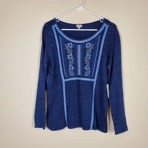 Top Chip & Pepper azul índigo bordado manga larga talla pequeña - Imagen 1 de 8