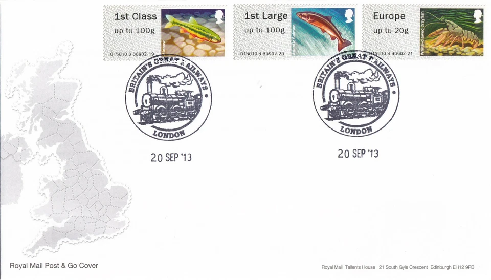 GB FDC Post and Go Rivers Freshwater Life Britains Great Railways 2013 (44470) - Image 1 of 1
