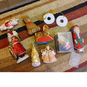 Vintage Christmas Ornament Lot 11 Hand Blown Glass Handmade Santa Bear Porcelain - Picture 1 of 7