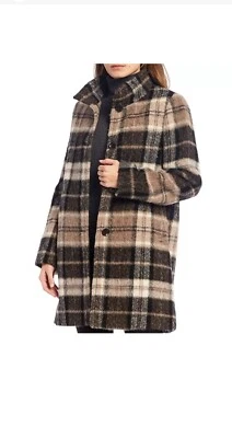 Katherine Kelly Brown Black Beige Plaid ALPACA Coat Size 16, NWT $999 - Image 1 of 3