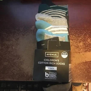 AVENUE 6 PACK KIDS COTTON RICH SOCKS VARIOUS SIZE 6-8.5 BIRTHDAY CHRISTMAS - Picture 1 of 1
