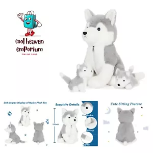 Dog Stuffed Animal Soft Plush Husky Zippered Belly Inside with 2 Cute Baby Pu... - Picture 1 of 7