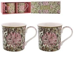 WILLIAM MORRIS HONEYSUCKLE 2 FINE CHINA MUGS GIFT BOXED MUG SET COFFEE TEA NEW - Picture 1 of 13