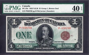 Dominion of Canada 1923 One Dollar BRONZE SEAL DC-25e (P) Group 1 EF PMG 40 EPQ - Picture 1 of 2