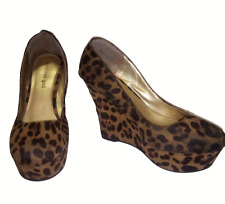 Women's Madden Girl Brown Cheetah Design Wedge Heel Shoes- Size US 8.5      A021