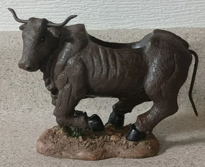 Longhorn Lenkharz Metall Hörner & Schwanz Briefbeschwerer Figur Zahnstocher Halter 6" - Bild 1 von 4