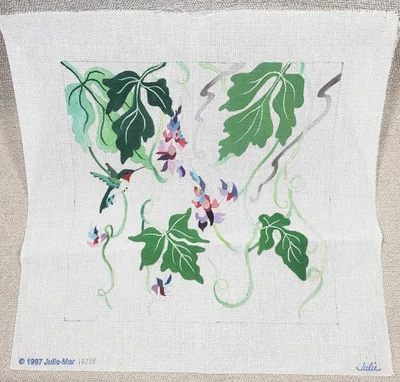 Julie Mar Handpainted Needlepoint CANVAS Fuchsia & Hummingbirds #18238 12"x12" - Image 1 of 2