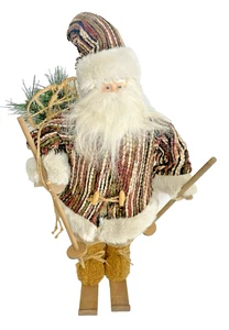 Estatuilla nórdica de Papá Noel esquí pana marrón Navidad bosque ártico - Imagen 1 de 10